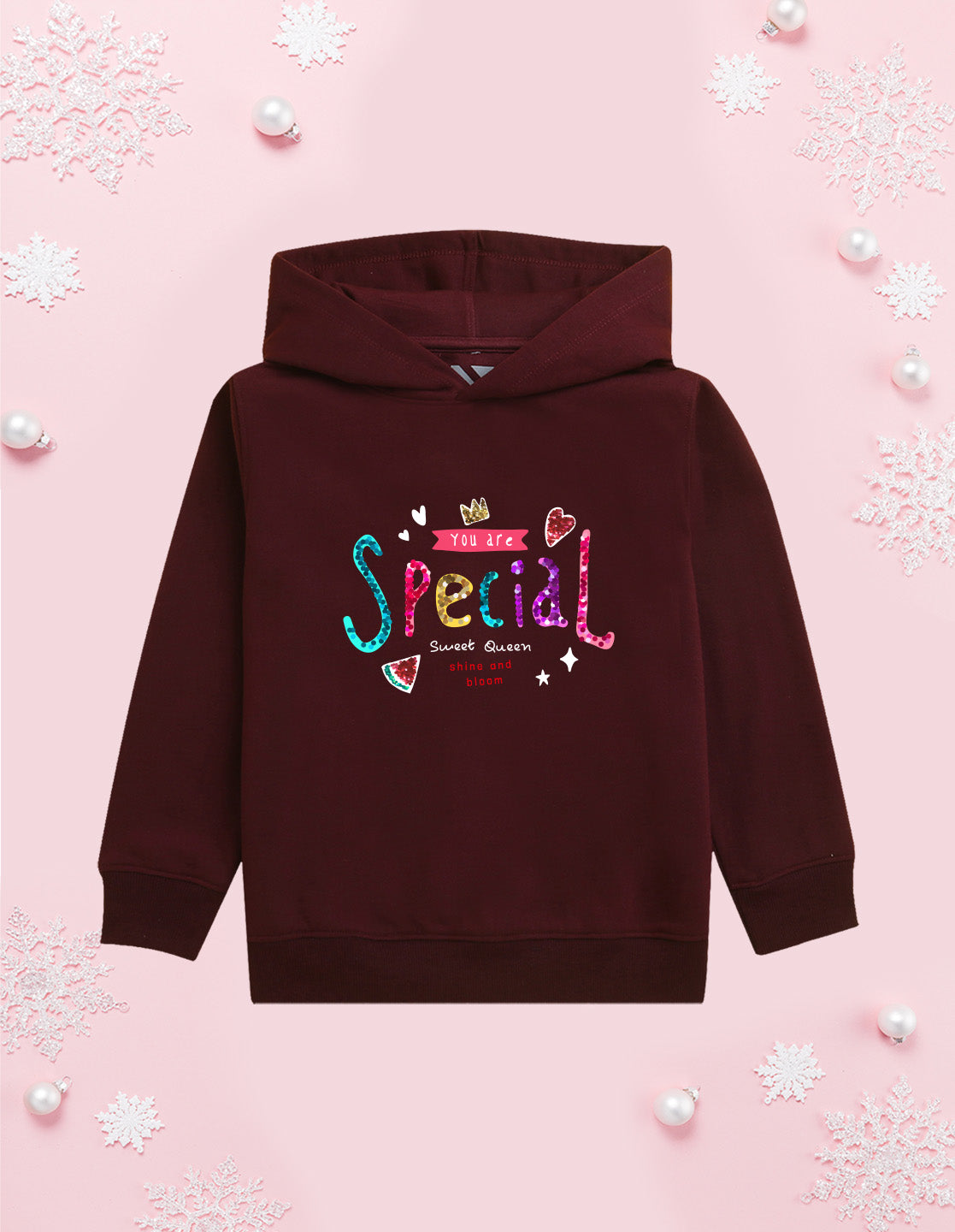 Nusyl Girl's burgundy you are special text Printed hoodie