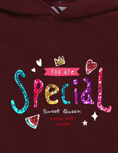 Nusyl Girl's burgundy you are special text Printed hoodie