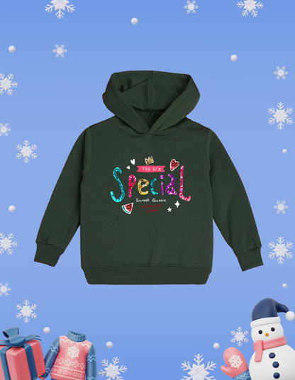 Nusyl Girl's Olive you are special text Printed hoodie