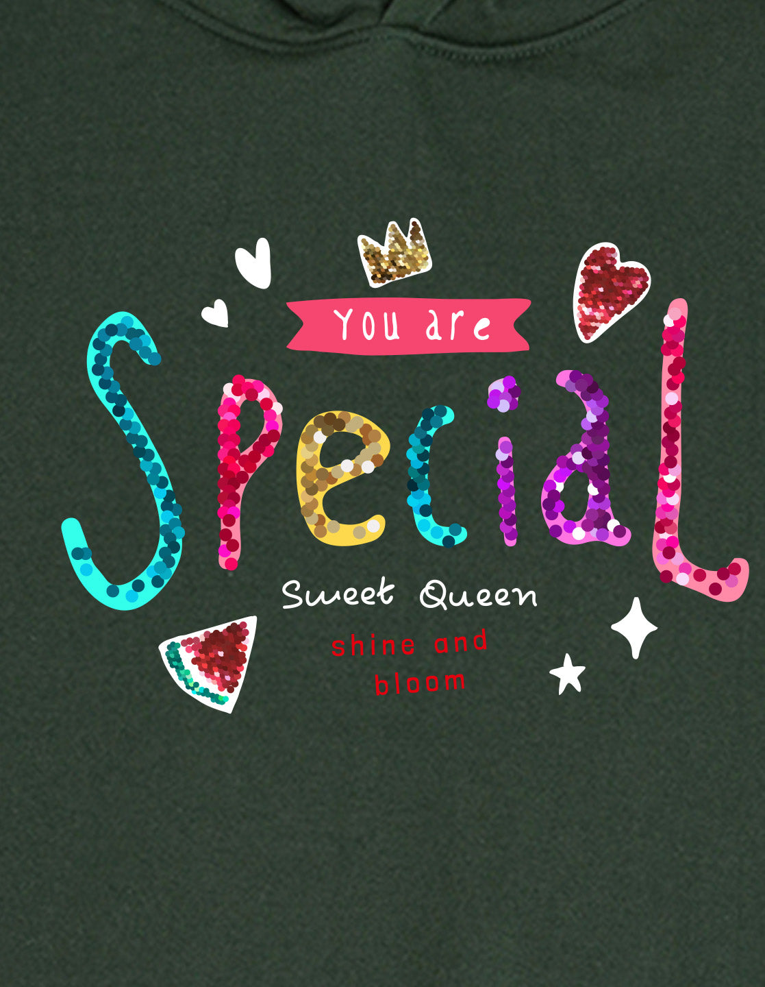 Nusyl Girl's Olive you are special text Printed hoodie