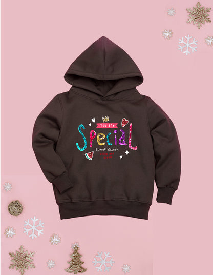 Nusyl Girl's Brown you are special text Printed hoodie
