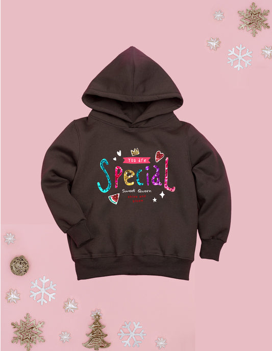 Nusyl Girl's Brown you are special text Printed hoodie