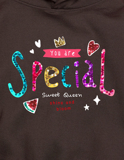 Nusyl Girl's Brown you are special text Printed hoodie