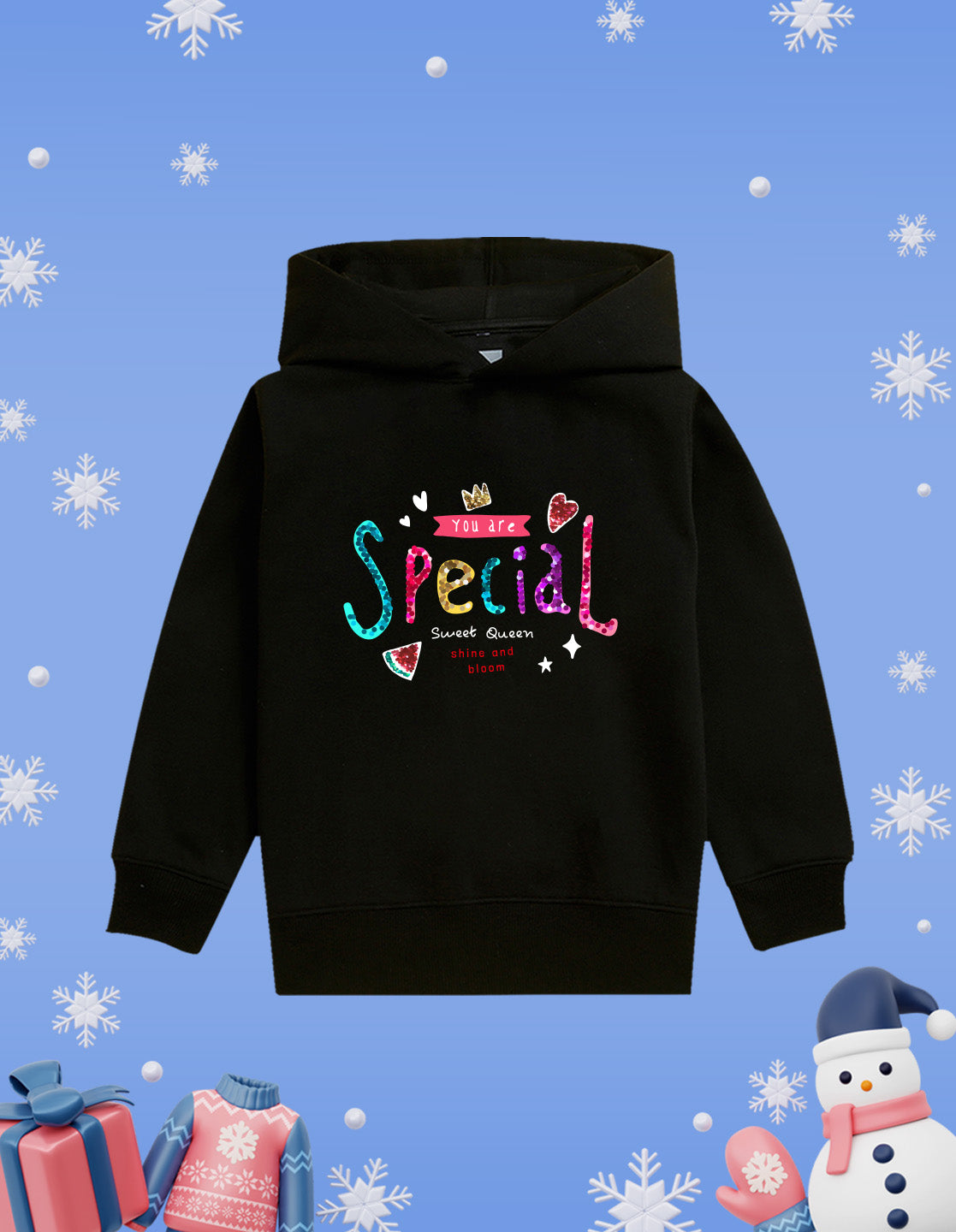 Nusyl Girl's Black you are special text Printed hoodie