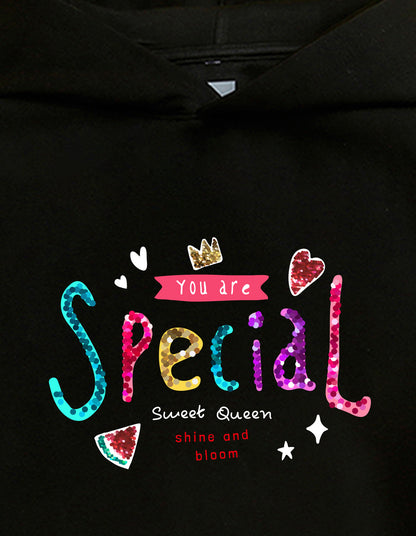 Nusyl Girl's Black you are special text Printed hoodie