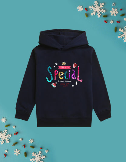Nusyl Girl's Navy Blue you are special text Printed hoodie