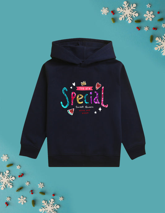 Nusyl Girl's Navy Blue you are special text Printed hoodie