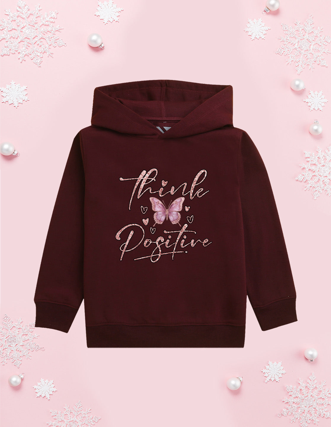 Nusyl Girl's burgundy Butterfly & Think Positive text Printed hoodie