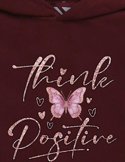 Nusyl Girl's burgundy Butterfly & Think Positive text Printed hoodie