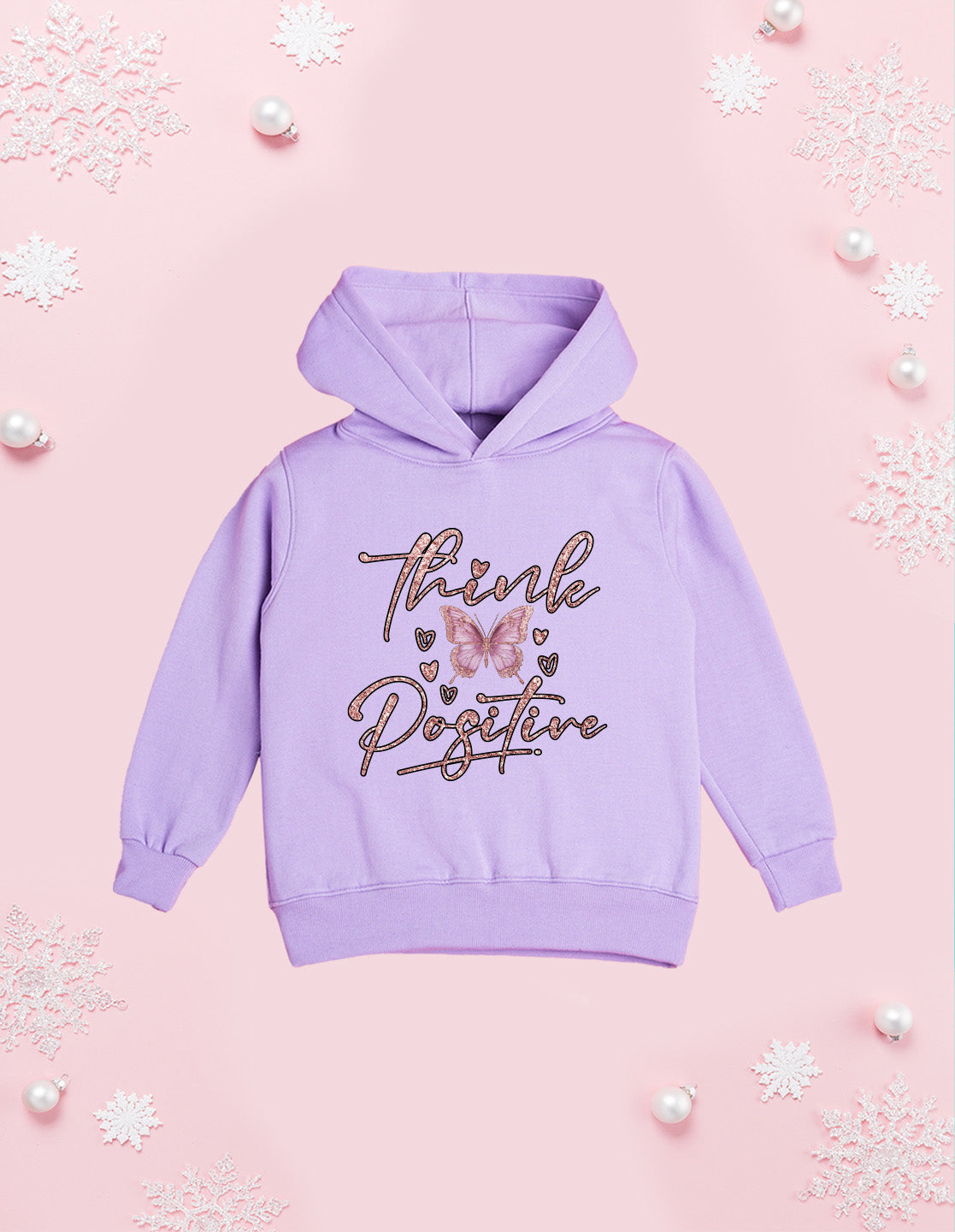 Nusyl Girl's Lilac Butterfly & Think Positive text Printed hoodie