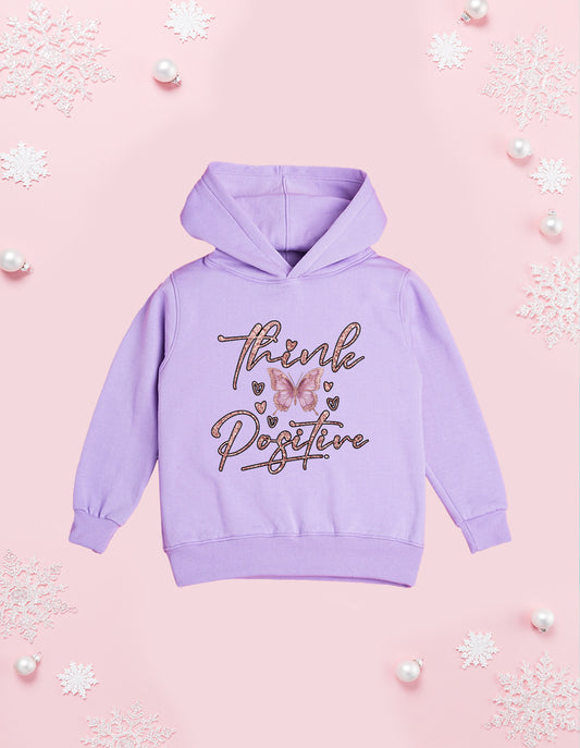 Nusyl Girl's Lilac Butterfly & Think Positive text Printed hoodie