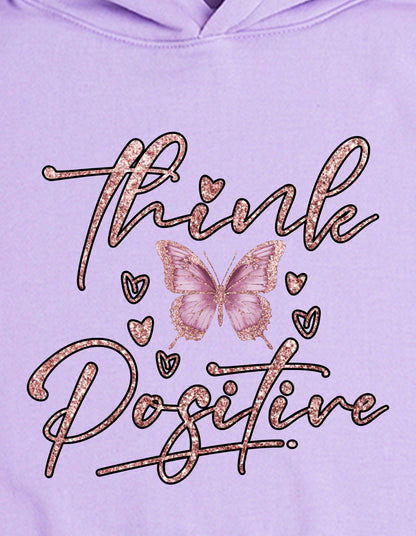 Nusyl Girl's Lilac Butterfly & Think Positive text Printed hoodie