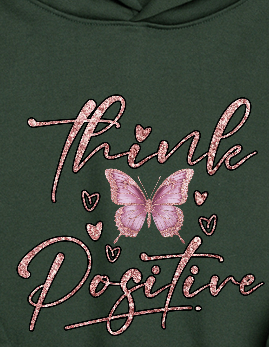Nusyl Girl's Olive Butterfly & Think Positive text Printed hoodie