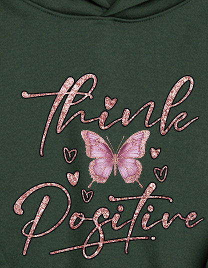 Nusyl Girl's Olive Butterfly & Think Positive text Printed hoodie