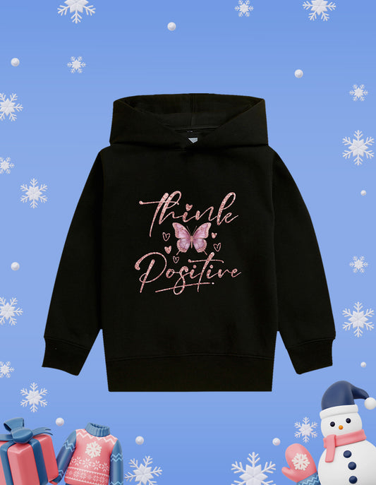 Nusyl Girl's Black Butterfly & Think Positive text Printed hoodie
