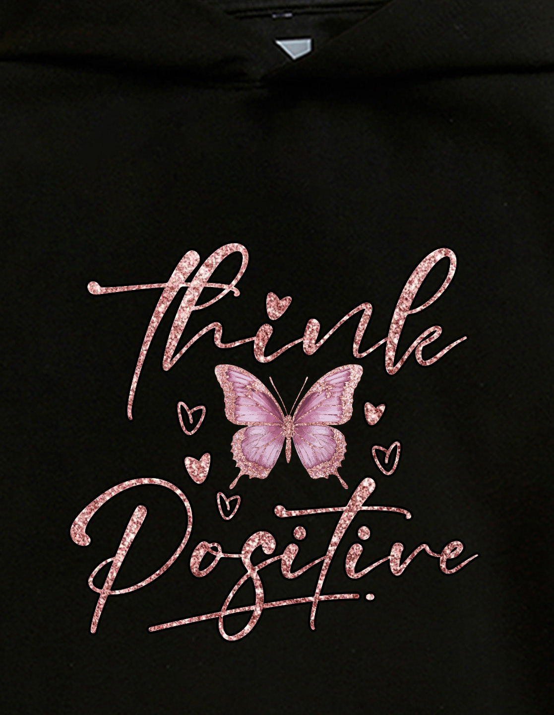 Nusyl Girl's Black Butterfly & Think Positive text Printed hoodie
