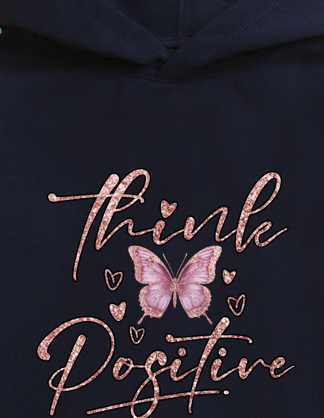 Nusyl Girl's Navy Blue Butterfly & Think Positive text Printed hoodie