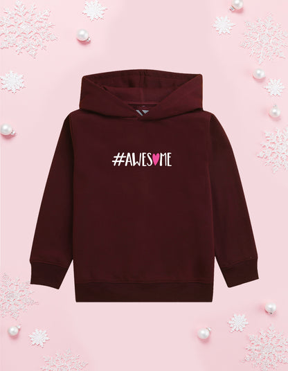 Nusyl Girl's burgundy #Awesome text Printed hoodie
