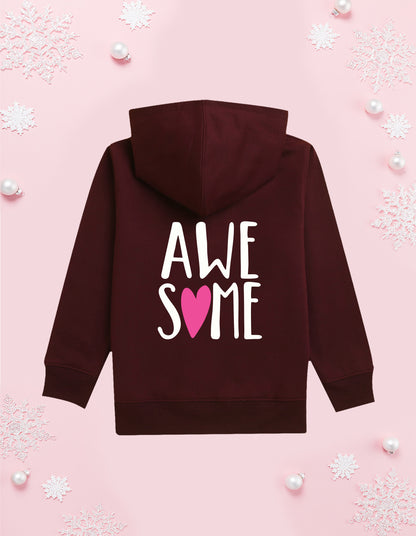 Nusyl Girl's burgundy #Awesome text Printed hoodie