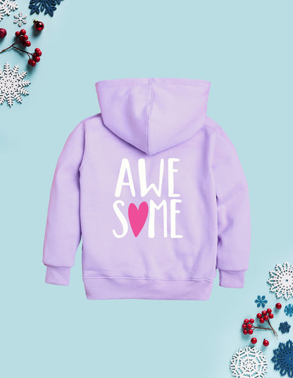 Nusyl Girl's Lilac #Awesome text Printed hoodie