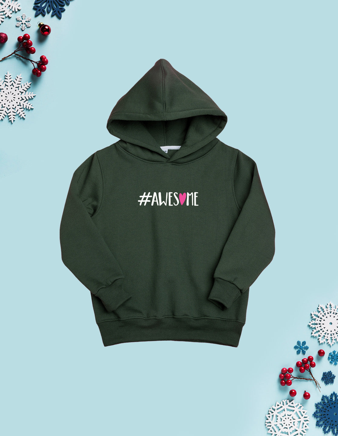 Nusyl Girl's Olive #Awesome text Printed hoodie