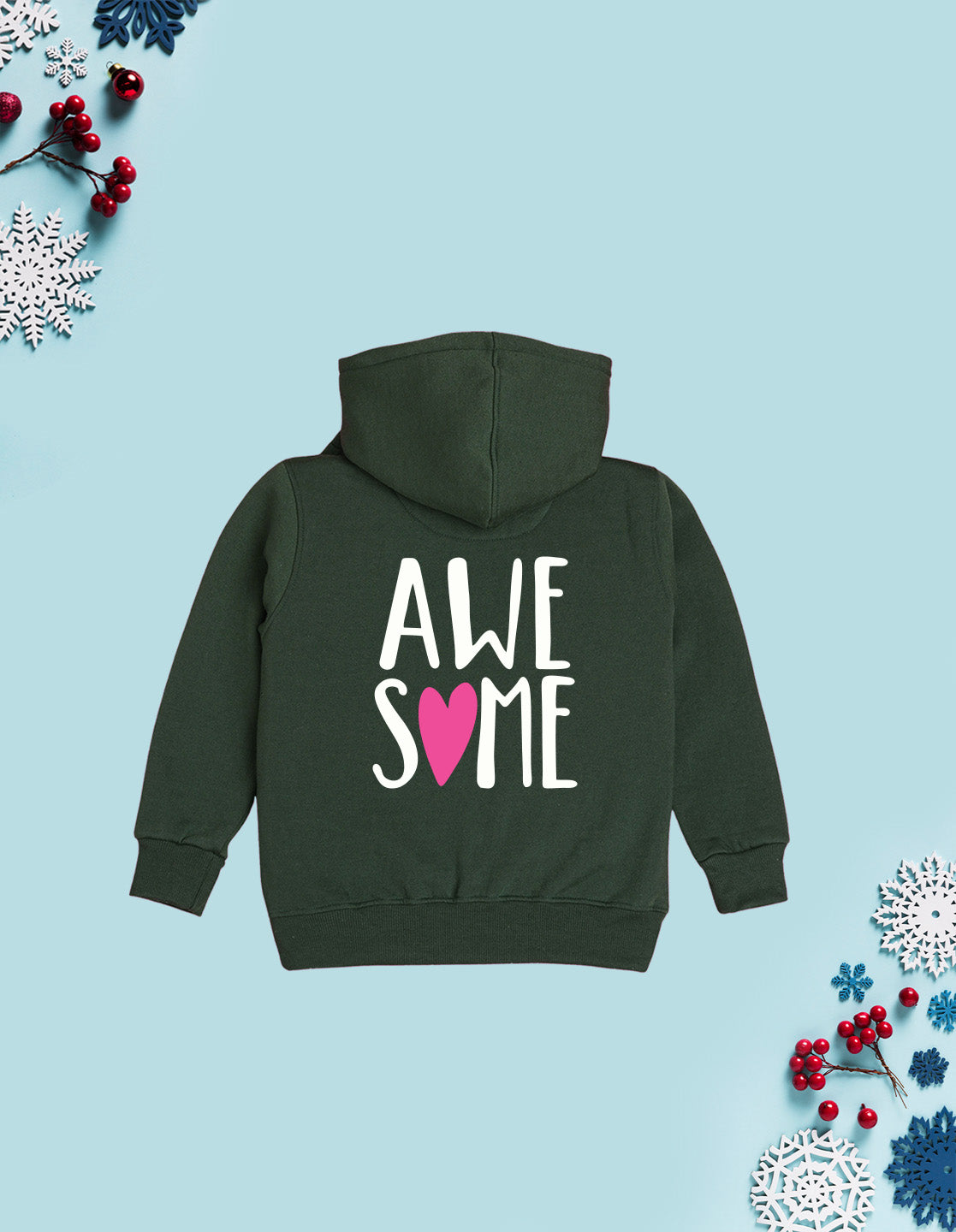Nusyl Girl's Olive #Awesome text Printed hoodie