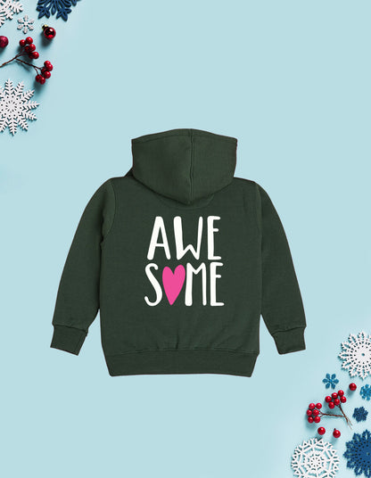 Nusyl Girl's Olive #Awesome text Printed hoodie