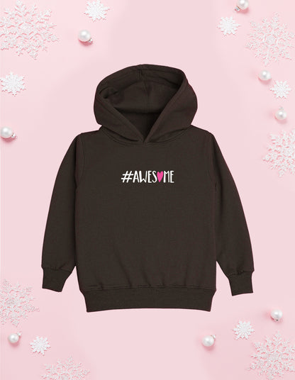 Nusyl Girl's Brown #Awesome text Printed hoodie