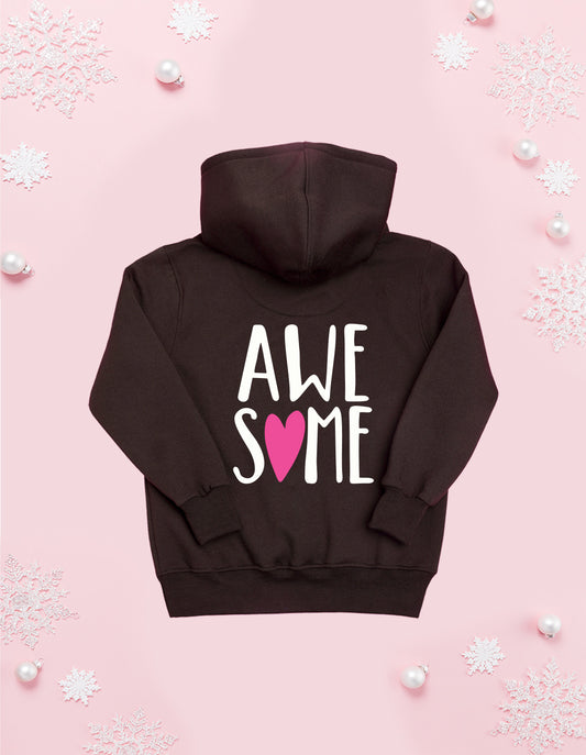 Nusyl Girl's Brown #Awesome text Printed hoodie