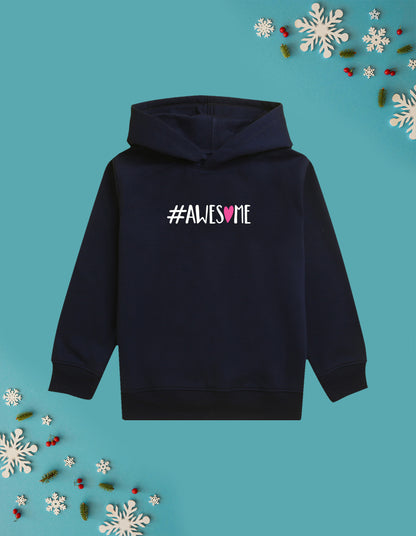 Nusyl Girl's Navy Blue #Awesome text Printed hoodie