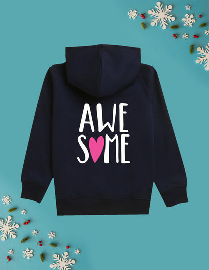 Nusyl Girl's Navy Blue #Awesome text Printed hoodie