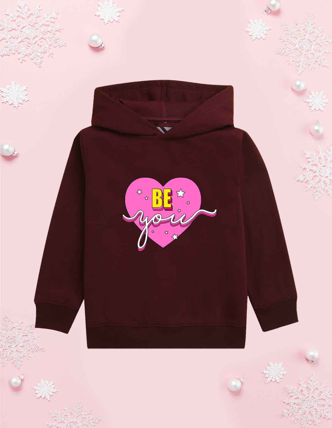 Nusyl Girl's burgundy be you text Printed hoodie