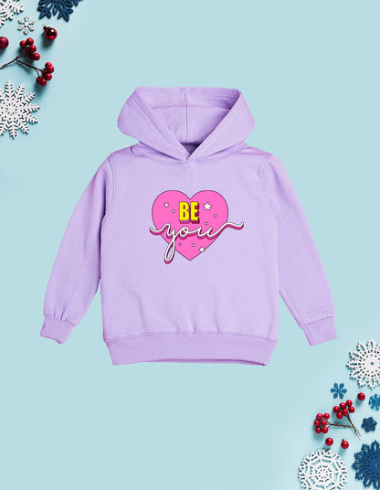 Nusyl Girl's Lilac be you text Printed hoodie
