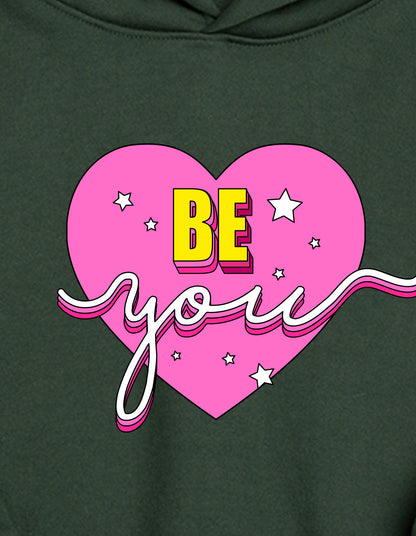 Nusyl Girl's Olive be you text Printed hoodie