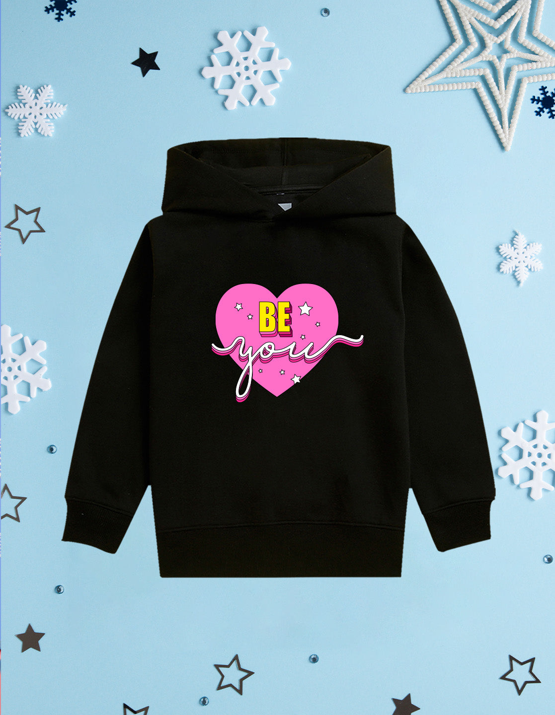 Nusyl Girl's Black be you text Printed hoodie