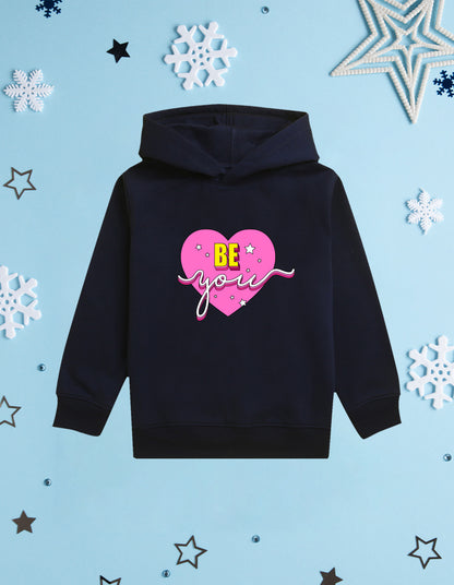 Nusyl Girl's Navy Blue be you text Printed hoodie