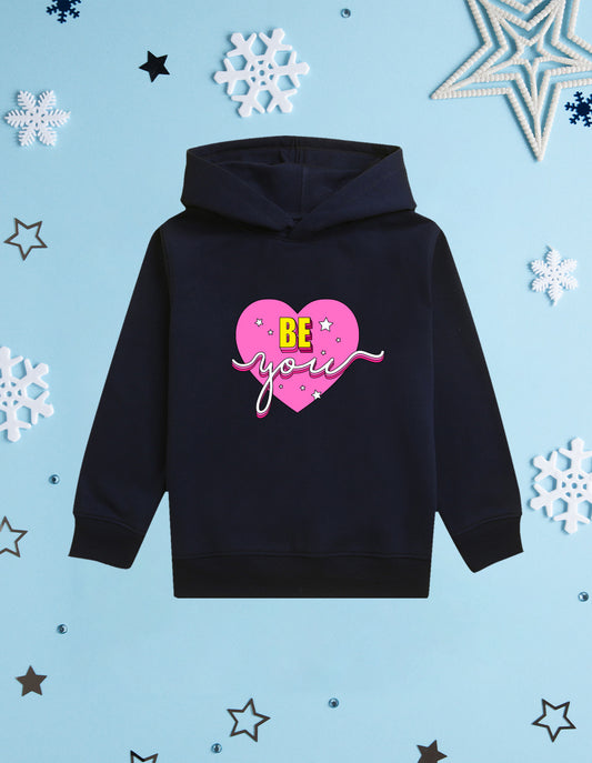 Nusyl Girl's Navy Blue be you text Printed hoodie