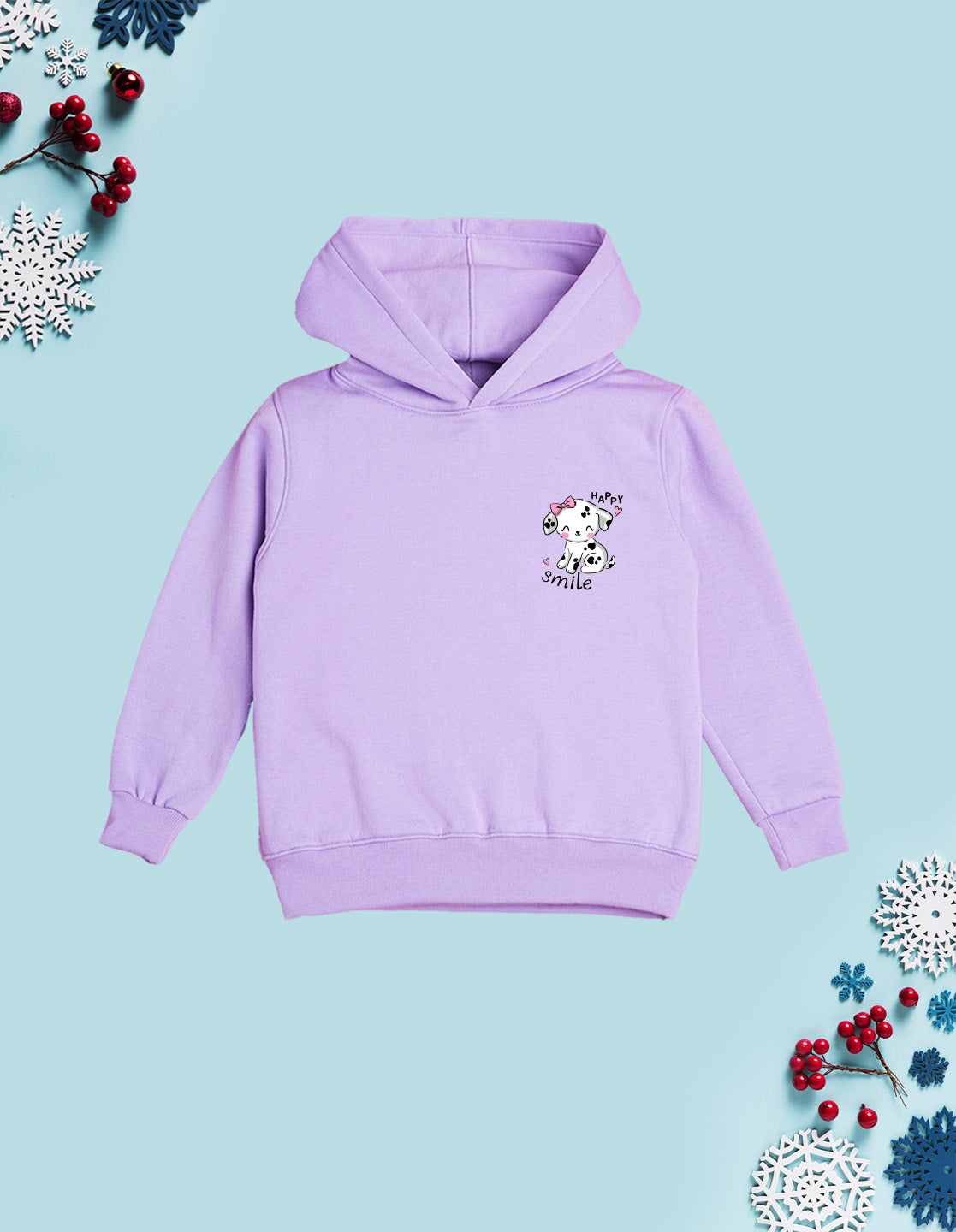 Nusyl Girl's Lilac Cute cat & happy smile text Printed hoodie