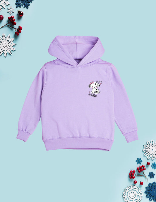 Nusyl Girl's Lilac Cute cat & happy smile text Printed hoodie