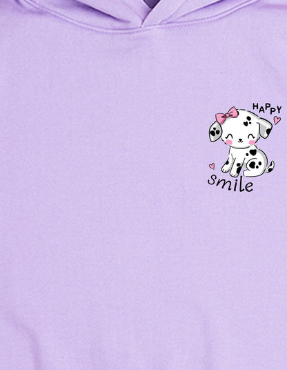 Nusyl Girl's Lilac Cute cat & happy smile text Printed hoodie