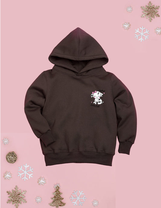 Nusyl Girl's Brown Cute cat & happy smile text Printed hoodie