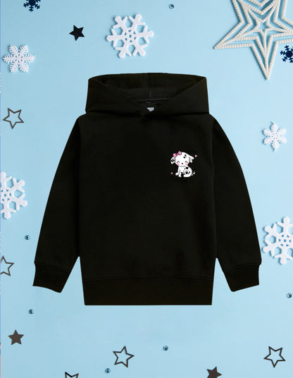 Nusyl Girl's Black Cute cat & happy smile text Printed hoodie