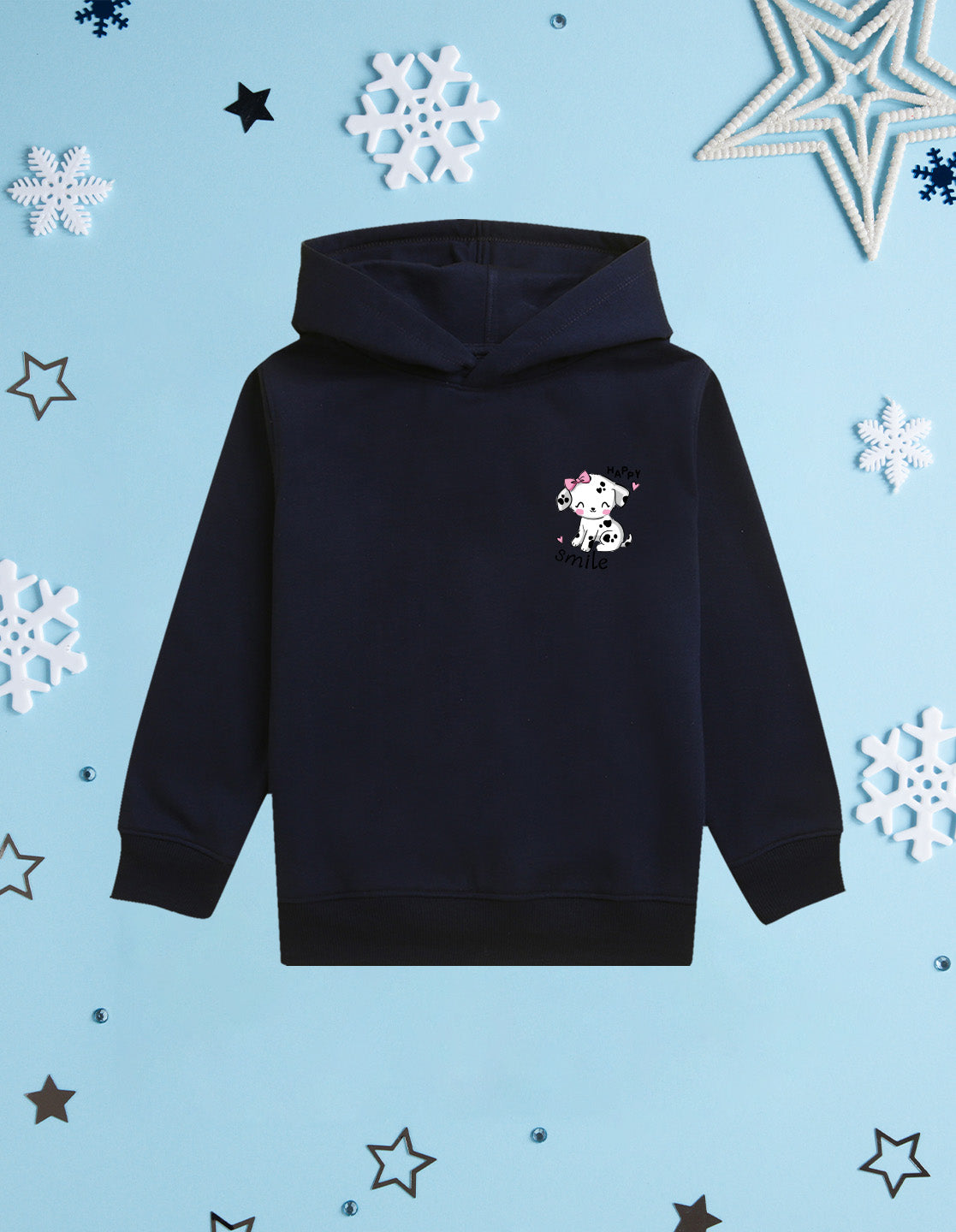 Nusyl Girl's Navy Blue Cute cat & happy smile text Printed hoodie