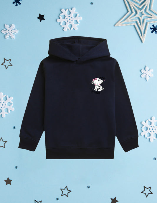 Nusyl Girl's Navy Blue Cute cat & happy smile text Printed hoodie