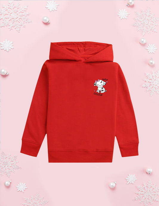 Nusyl Girl's Red Cute cat & happy smile text Printed hoodie