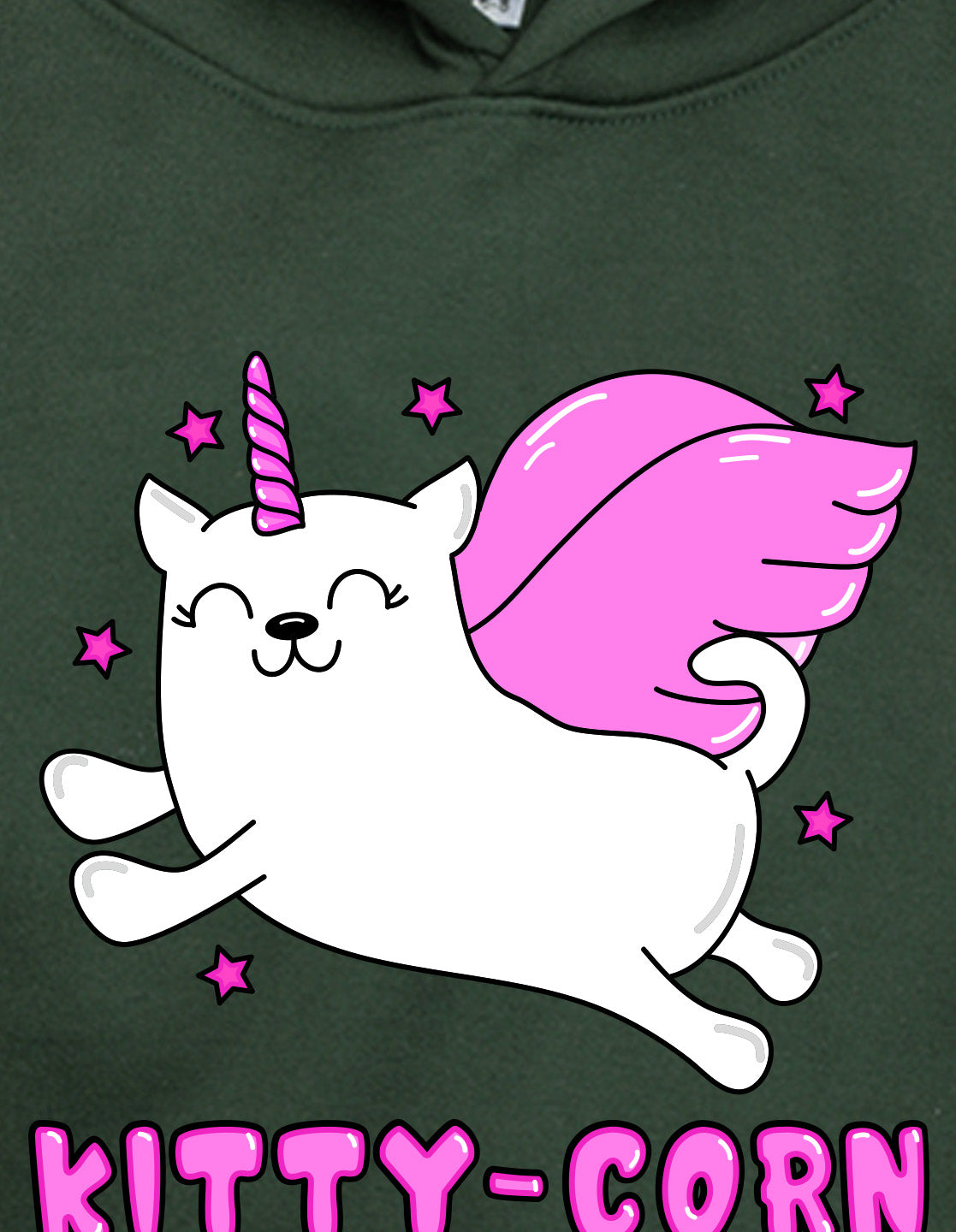 Nusyl Girl's Olive kitty-corn text Printed hoodie