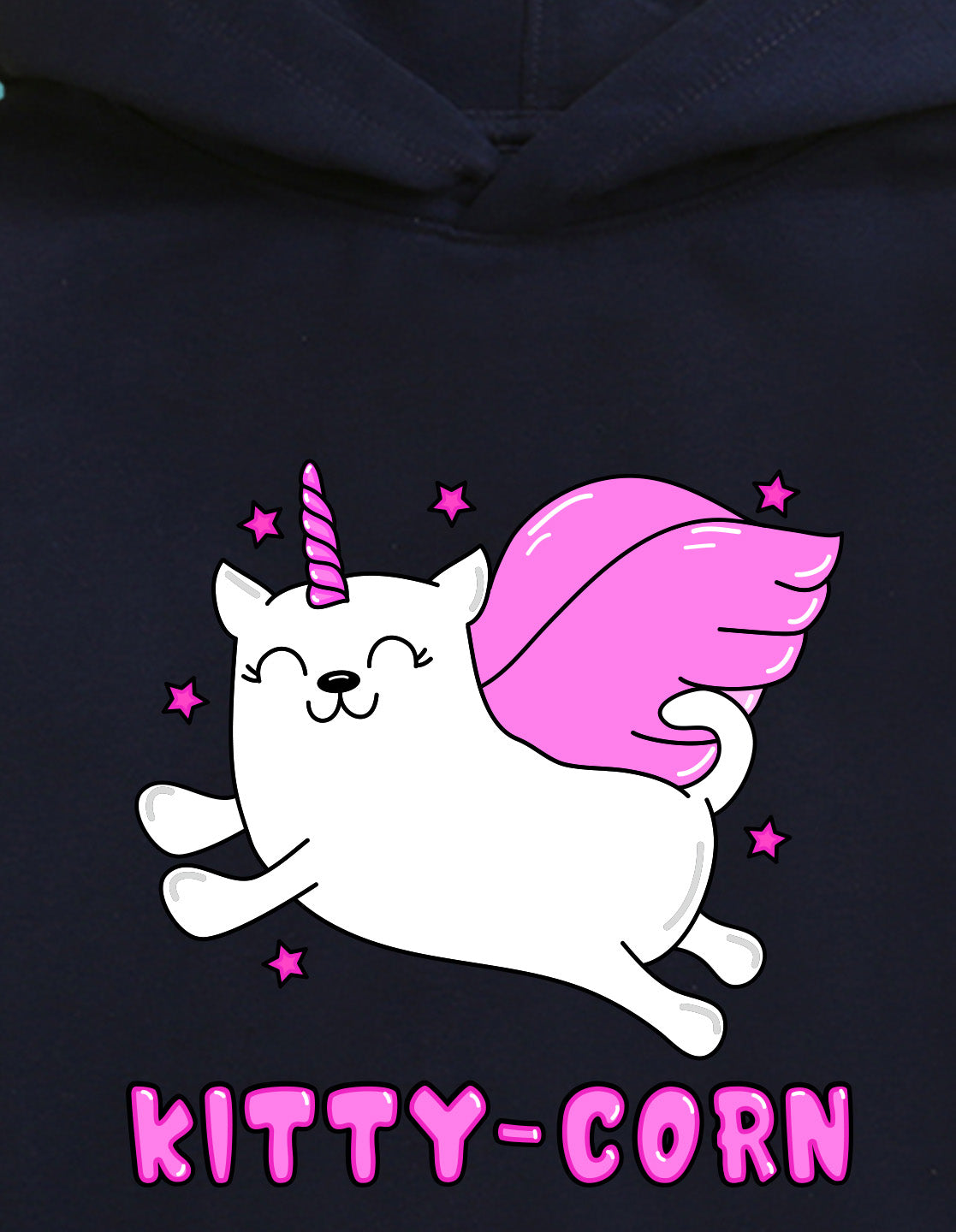 Nusyl Girl's Navy Blue kitty-corn text Printed hoodie