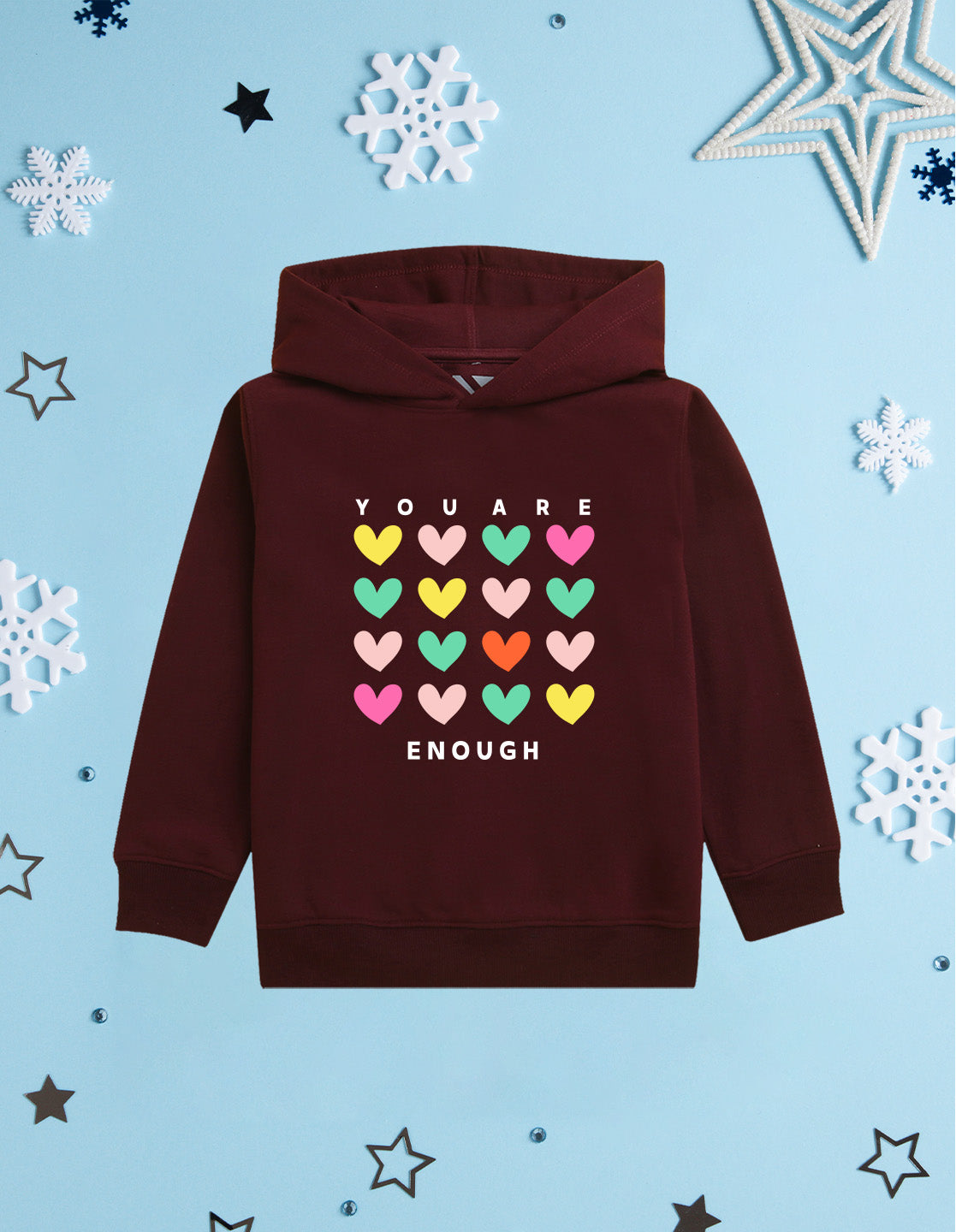 Nusyl Girl's burgundy you are enough text Printed hoodie