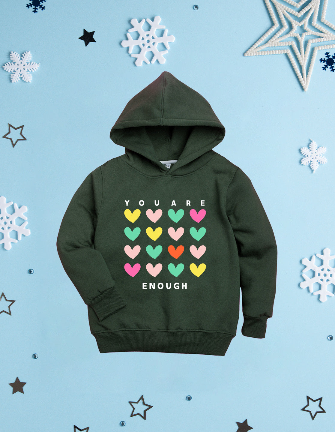 Nusyl Girl's Olive you are enough text Printed hoodie