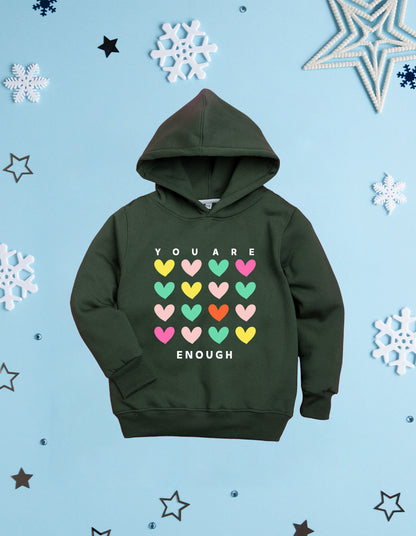Nusyl Girl's Olive you are enough text Printed hoodie
